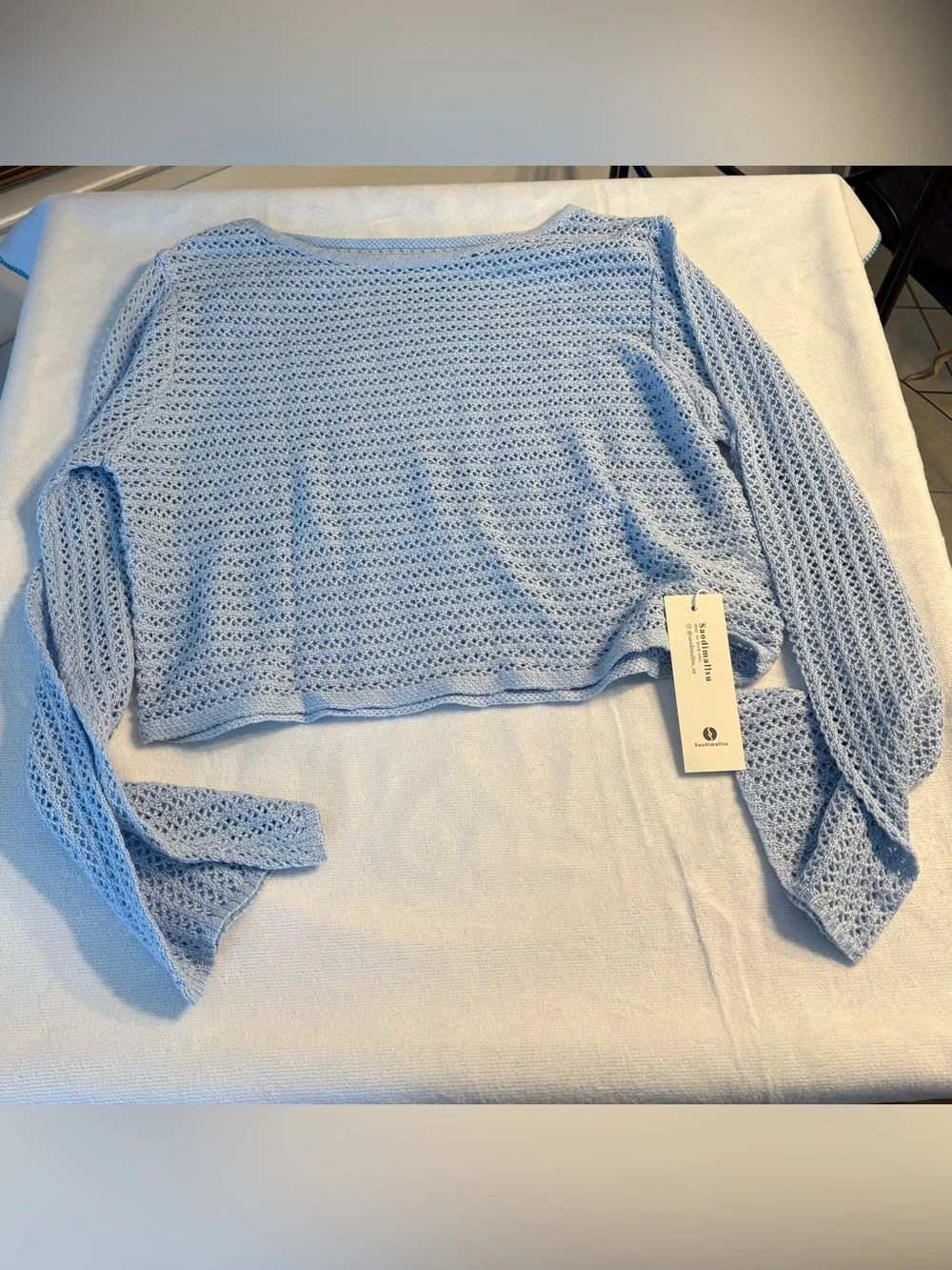Light Blue Knit Top & Skirt with Side Slit Cover Up